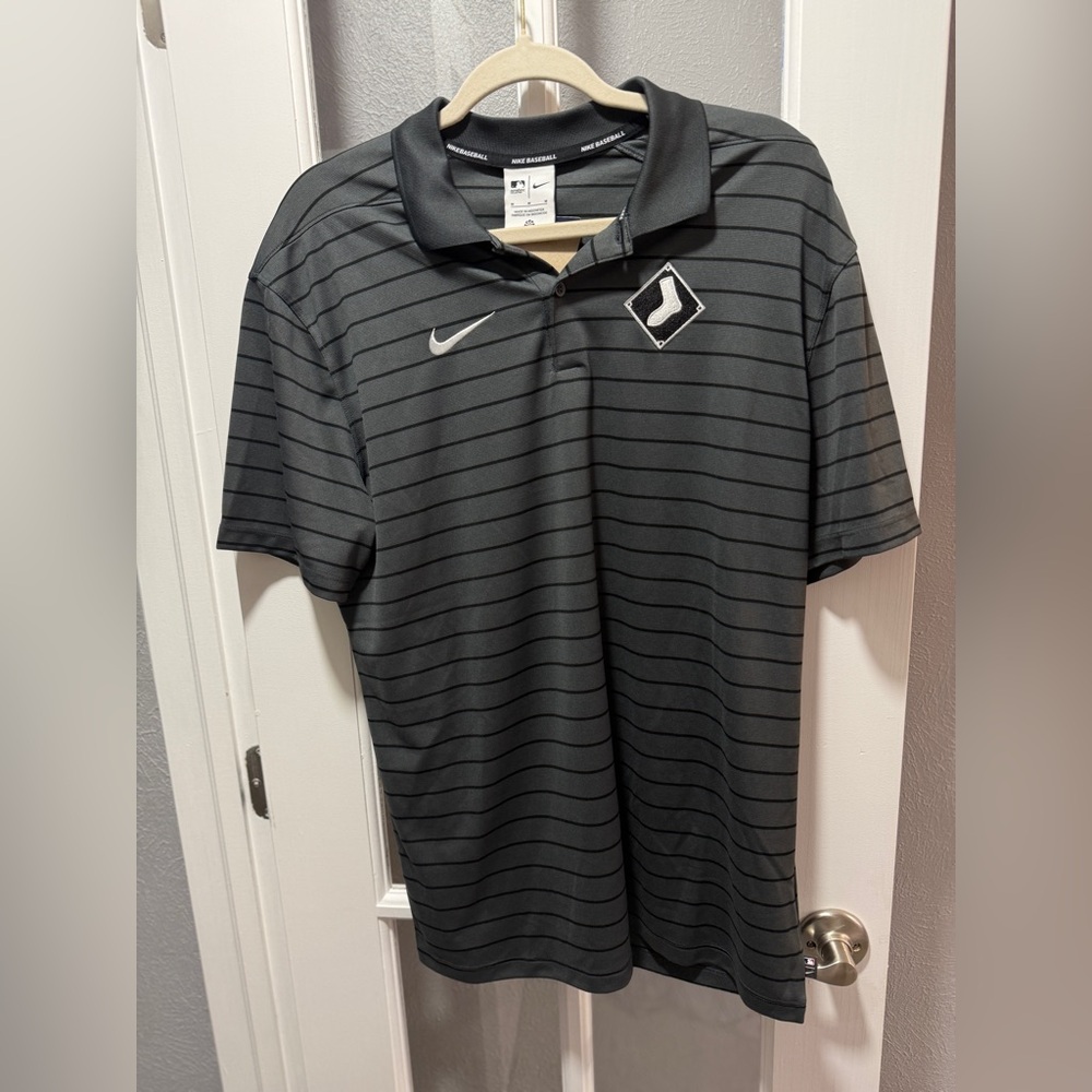 NWT Nike Men's White Sox Charcoal Striped Polo Shirt - Picture 5 of 7